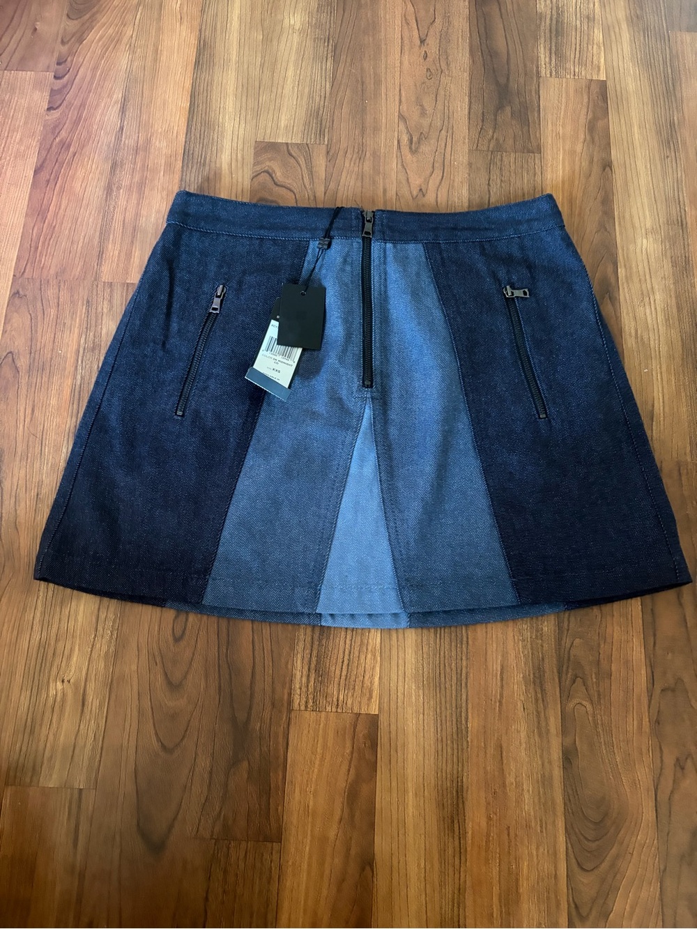 BCBGMaxAzria Two-Tone Denim Panel Skater Skirt - Dark Blue & Light Blue